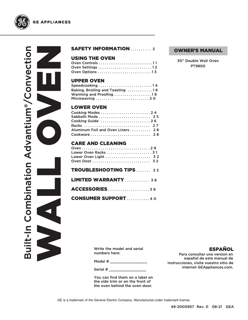 Página 1 del manual Manual de usuario GE Profile PT9800SHSS