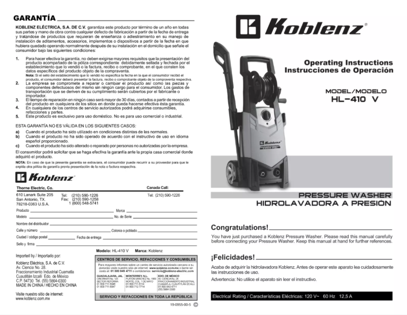 Página 1 del manual Manual de usuario Koblenz HL-410 V