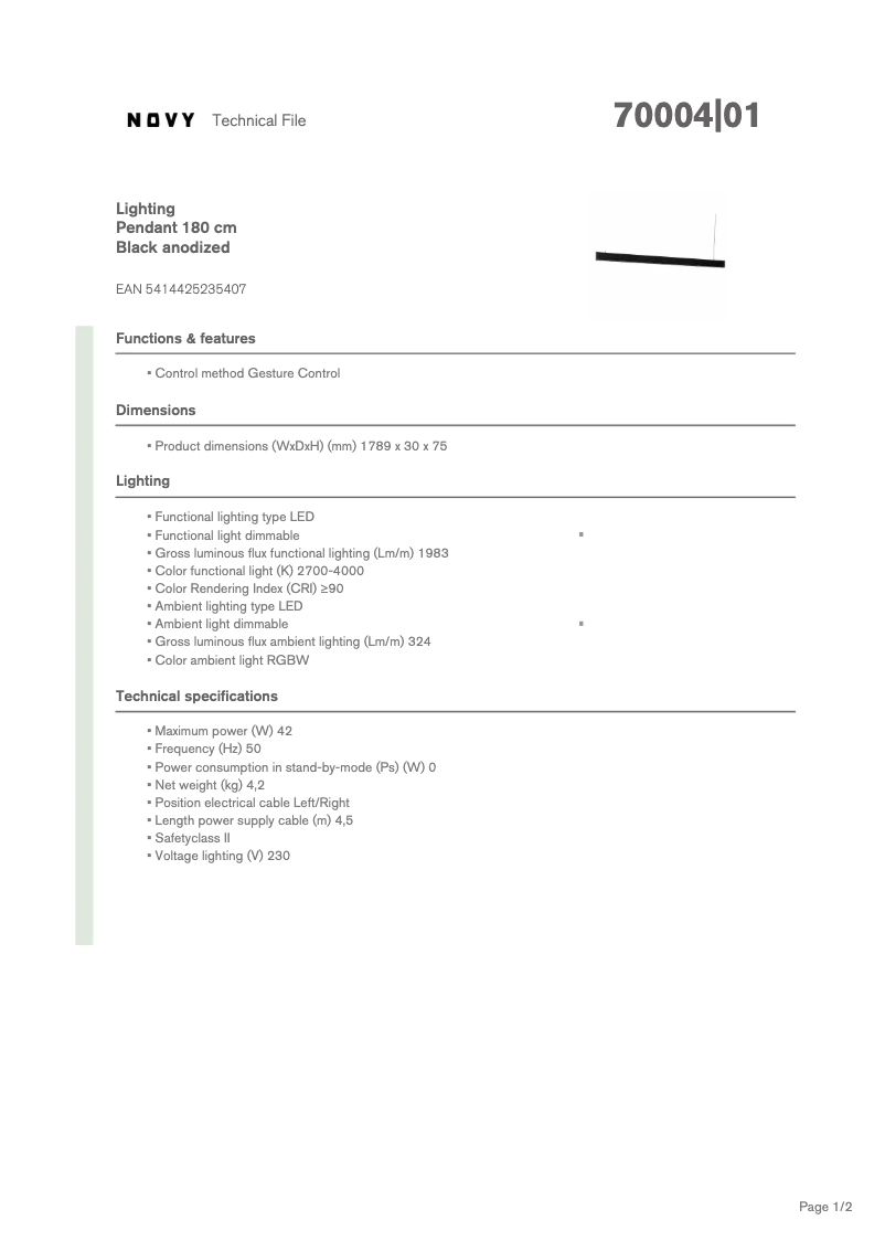 Página 1 del manual Ficha técnica Novy Pendant 70004