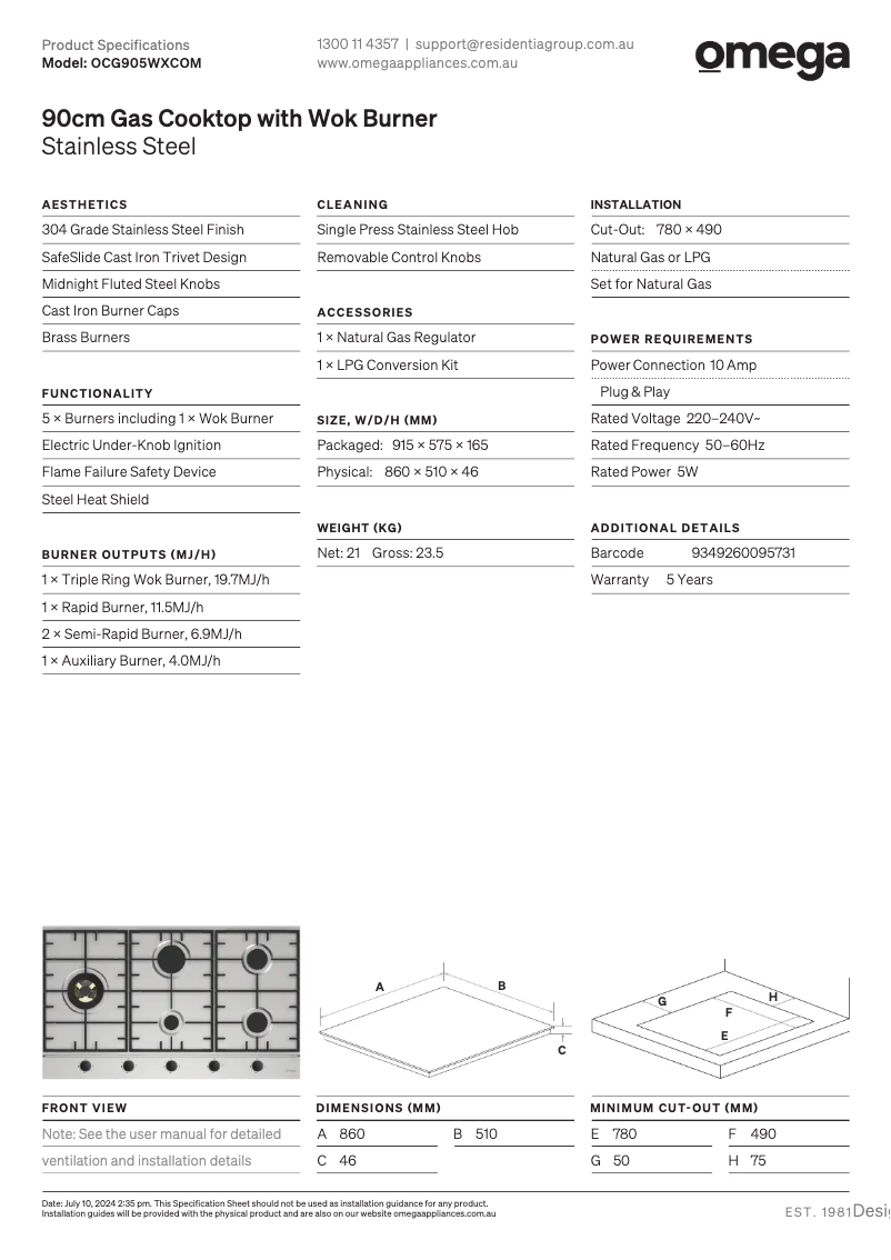 Imagen de la primera página del manual del dispositivo OCG905WXCOM