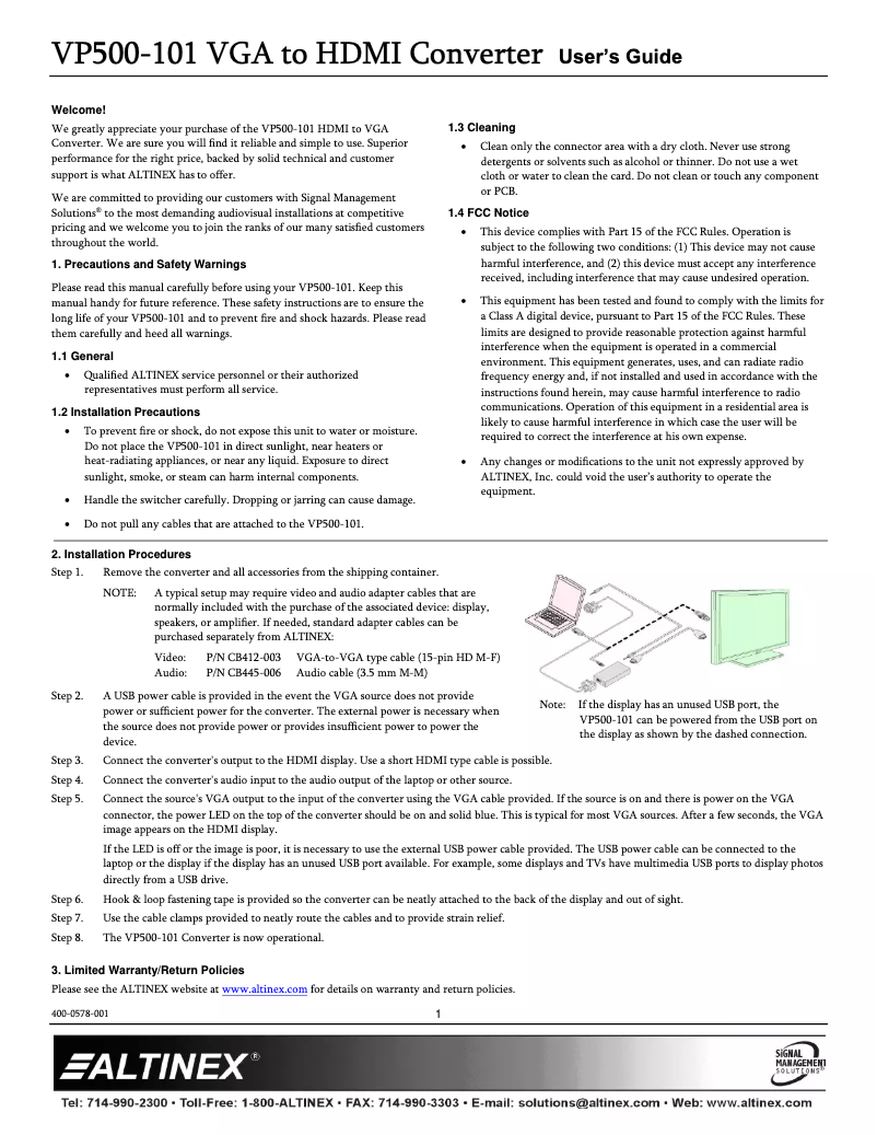 Página nº 1 - Manual de usuario Altinex VP500-101
