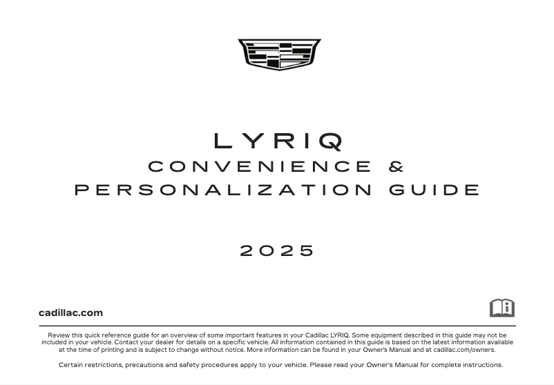 Página 1 del manual Guía de inicio rápido Cadillac LYRIQ (2025)