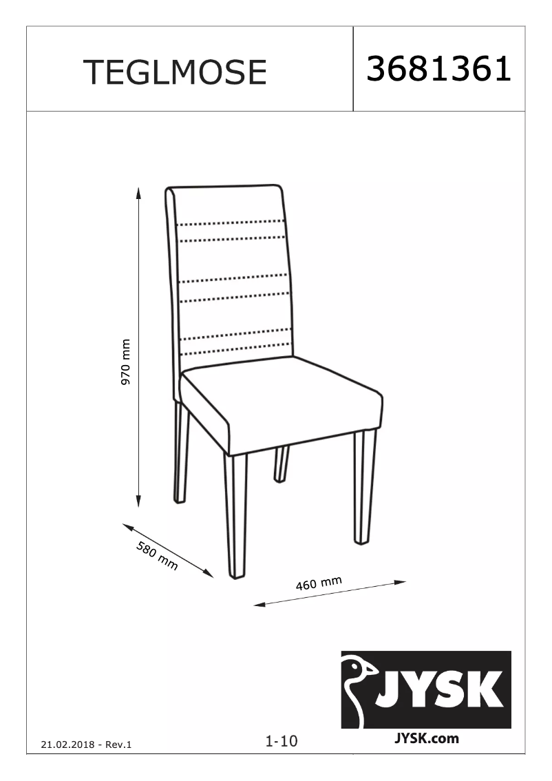 Página nº 1 - Manual de usuario JYSK Teglmose