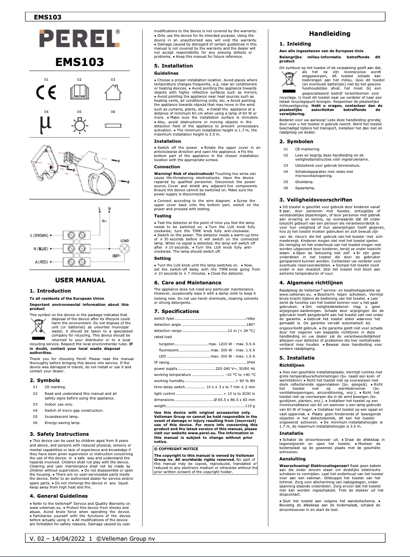 Página 1 del manual Manual de usuario Perel EMS103