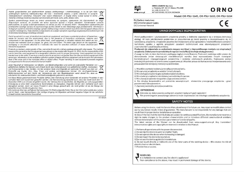 Imagen de la primera página del manual del dispositivo OR-PSU-1641