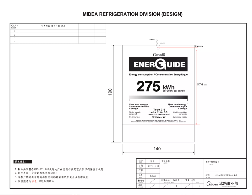 Página nº 1 - Etiqueta energética Frigidaire FRWW2432AV