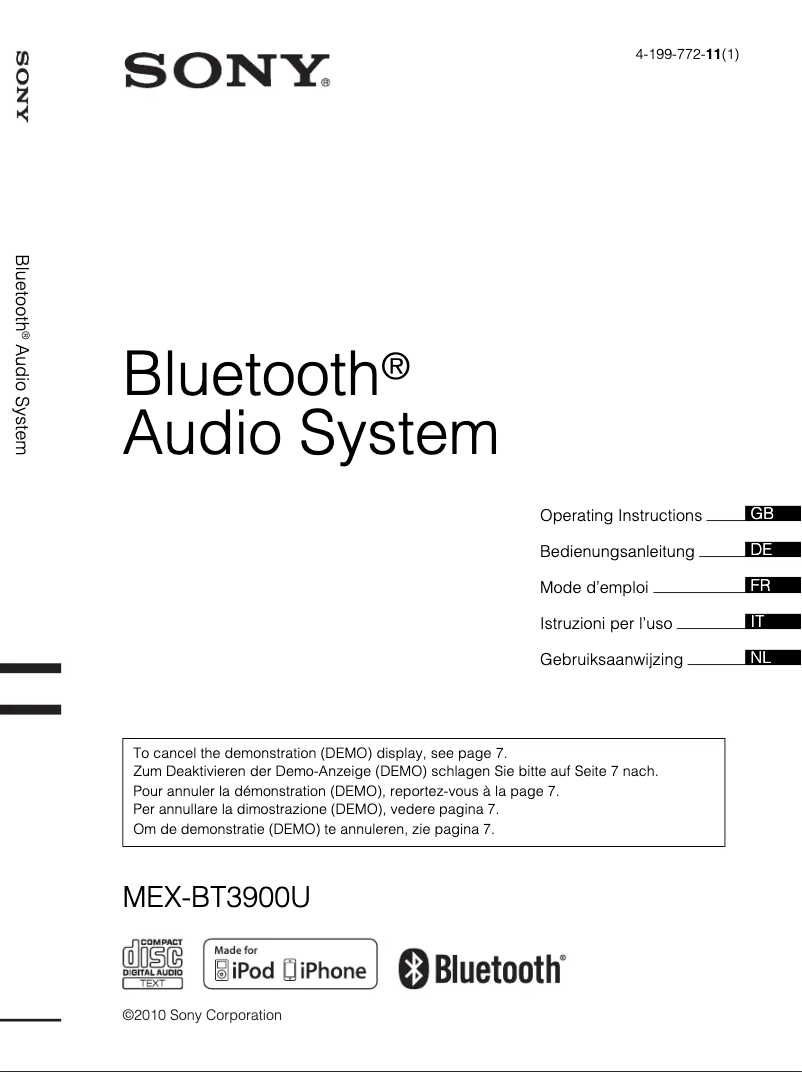 Página nº 1 - Manual de usuario Sony MEX-BT3900