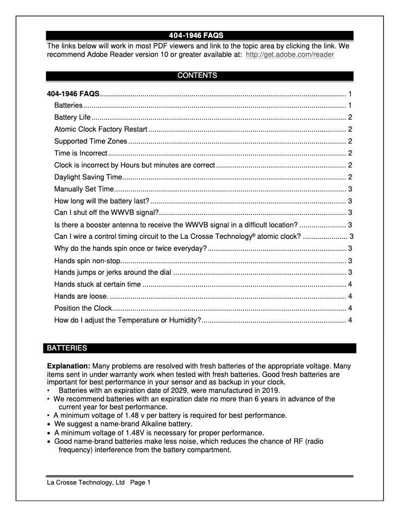 Página 1 del manual Preguntas frecuentes La Crosse Technology 404-1946