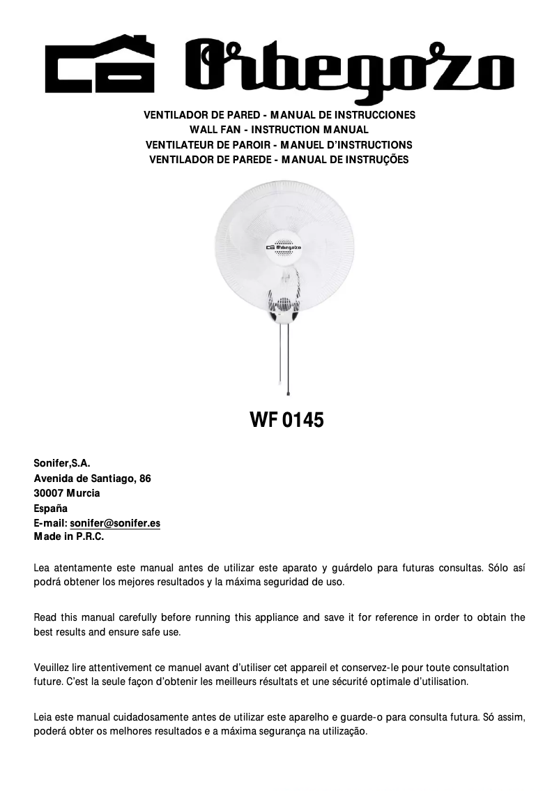 Imagen de la primera página del manual del dispositivo WF 0145