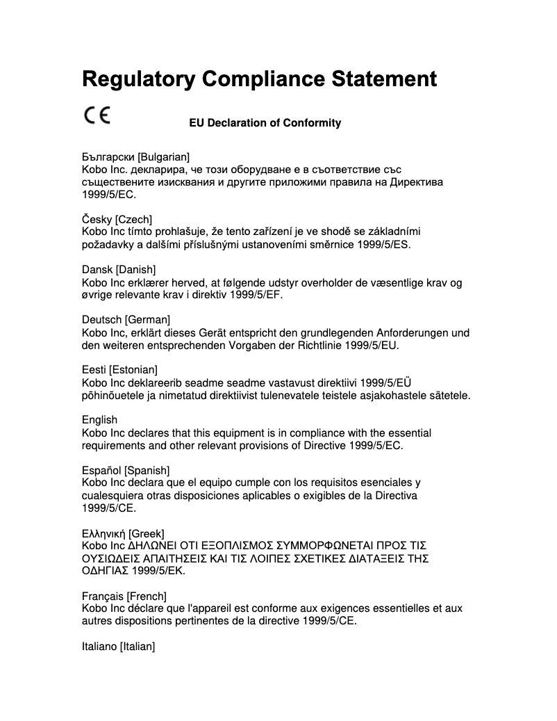 Página 1 del manual Instrucciones de seguridad Kobo Wifi