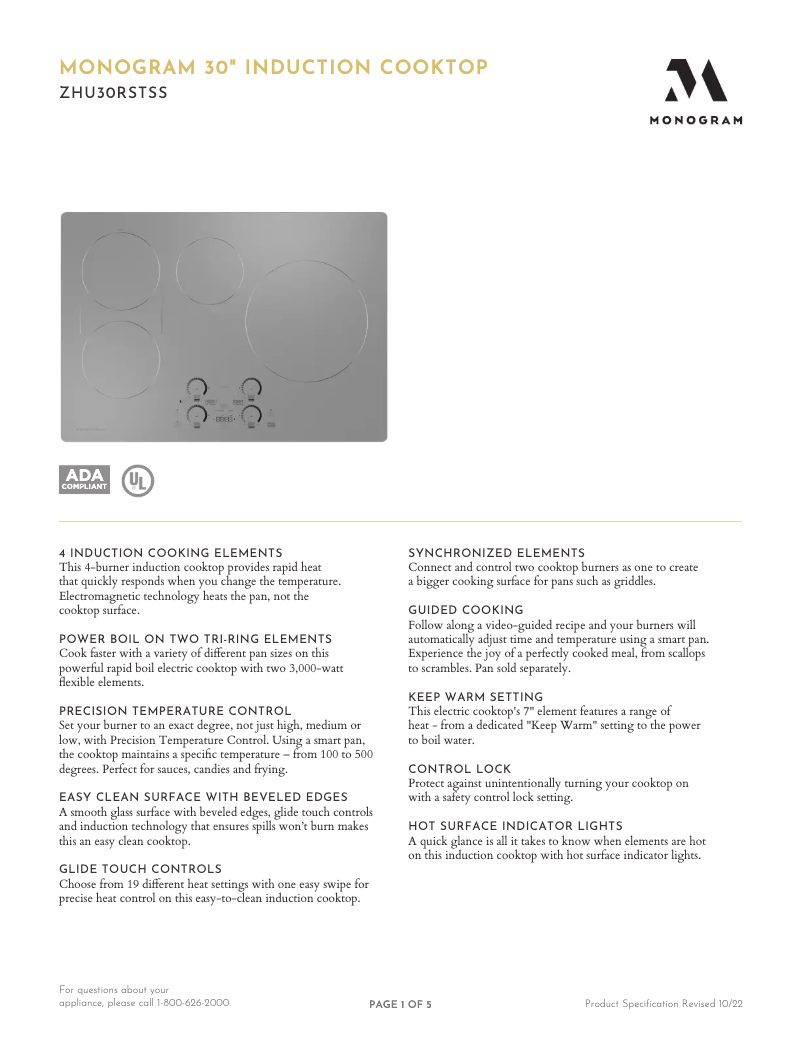 Página 1 del manual Ficha técnica Monogram ZHU30RSTSS