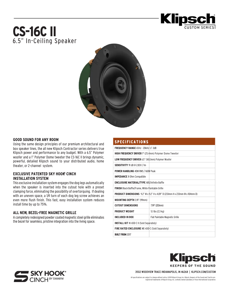 Página 1 del manual Ficha técnica Klipsch CS-16C II
