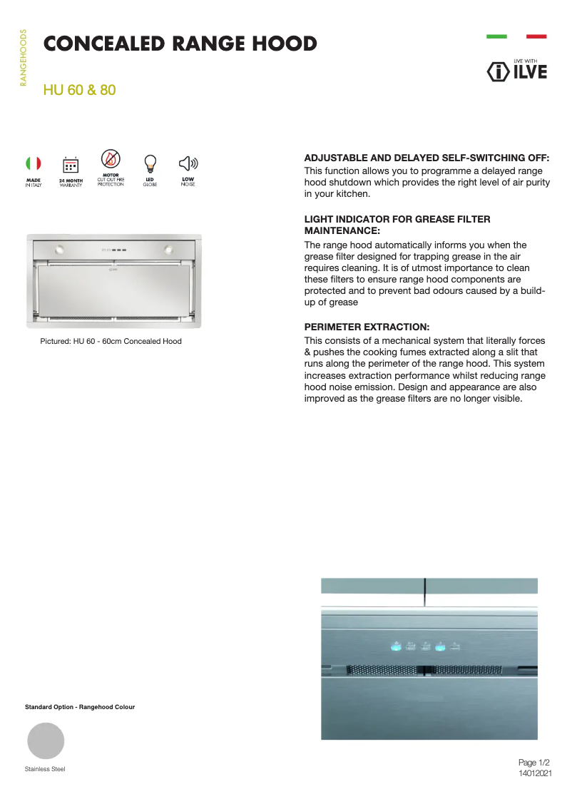 Página 1 del manual Ficha técnica Ilve HU60