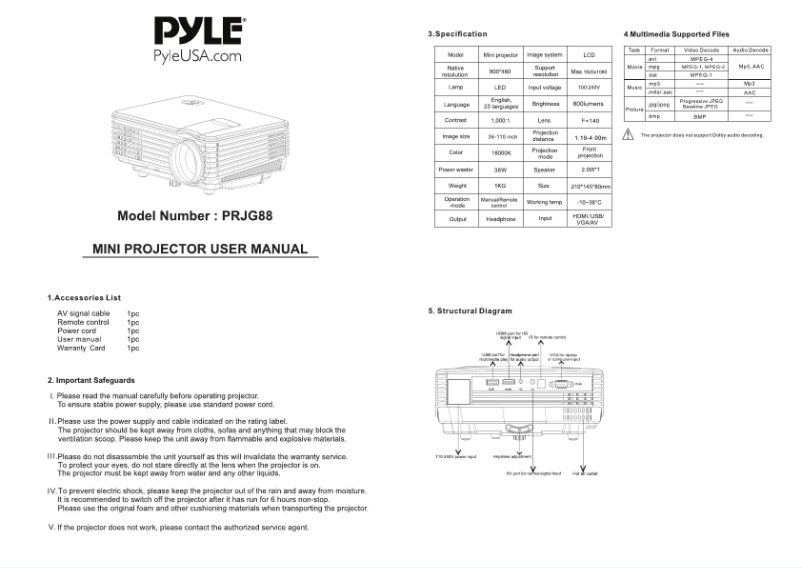 Página 1 del manual Manual de usuario Pyle PRJG88