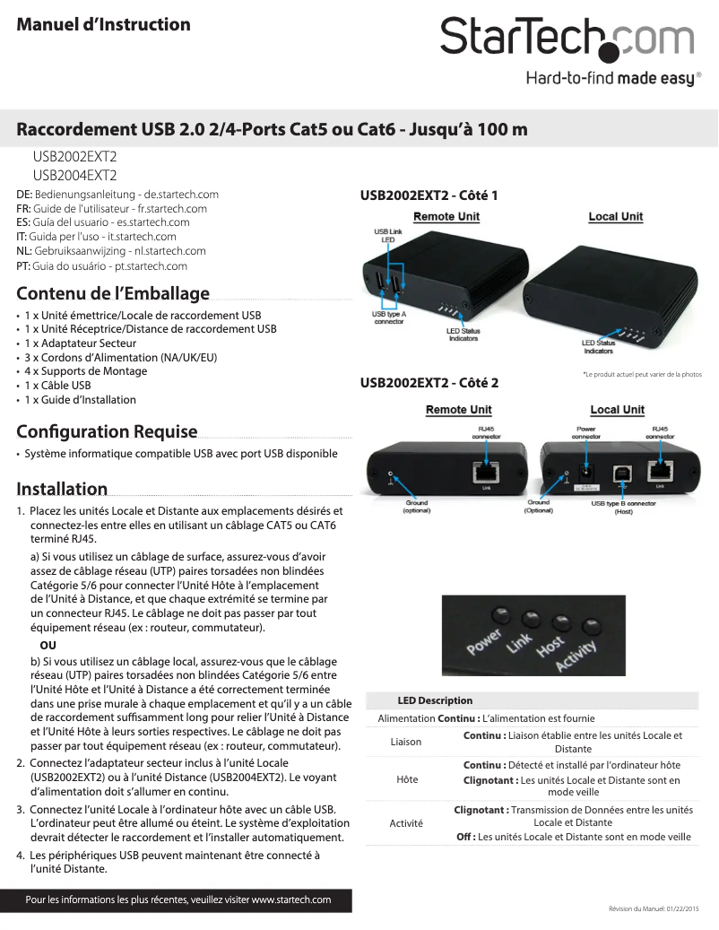 Imagen de la primera página del manual del dispositivo USB2002EXT2