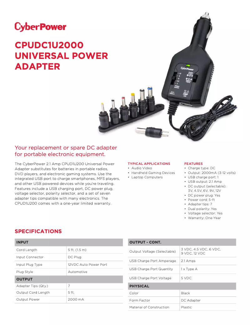 Página 1 del manual Ficha técnica CyberPower CPUDC1U2000