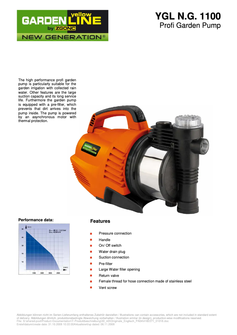 Imagen de la primera página del manual del dispositivo YGL N.G. 1100