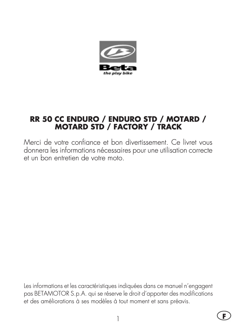 Página 1 del manual Manual de usuario Beta RR 2T 50 (2013)