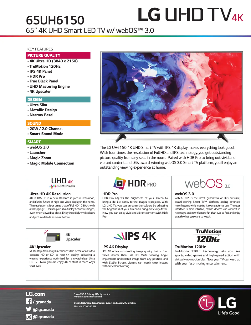 Imagen de la primera página del manual del dispositivo 65UH6150