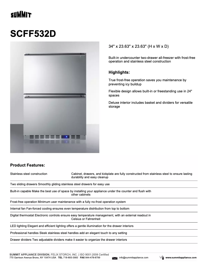 Página 1 del manual Ficha técnica Summit SCFF532D