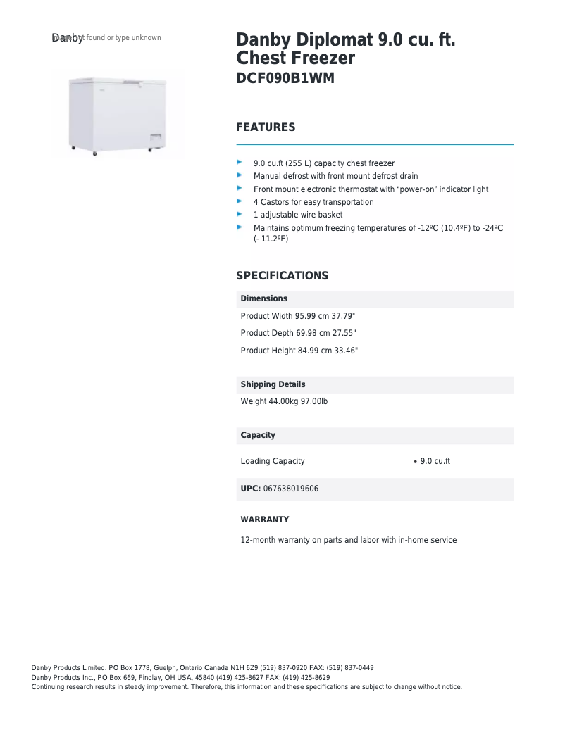 Página nº 1 - Ficha técnica Danby DCF090B1WM