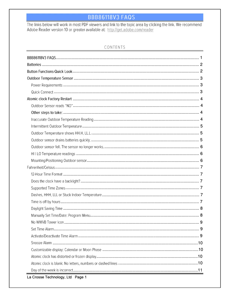Página 1 del manual Preguntas frecuentes La Crosse Technology BBB86118V3