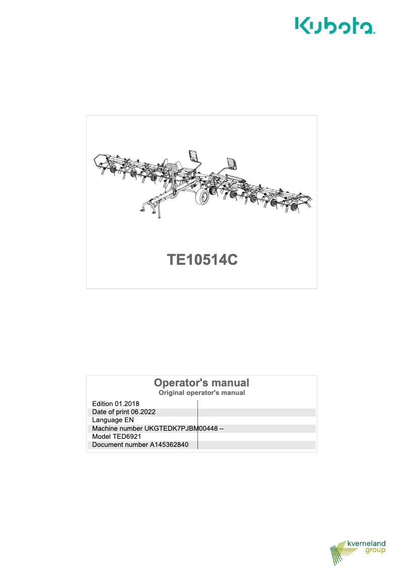 Página 1 del manual Manual de usuario Kubota TE10514C