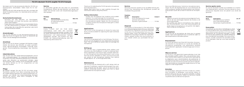 Página 1 del manual Manual de usuario Beyerdynamic TG D70