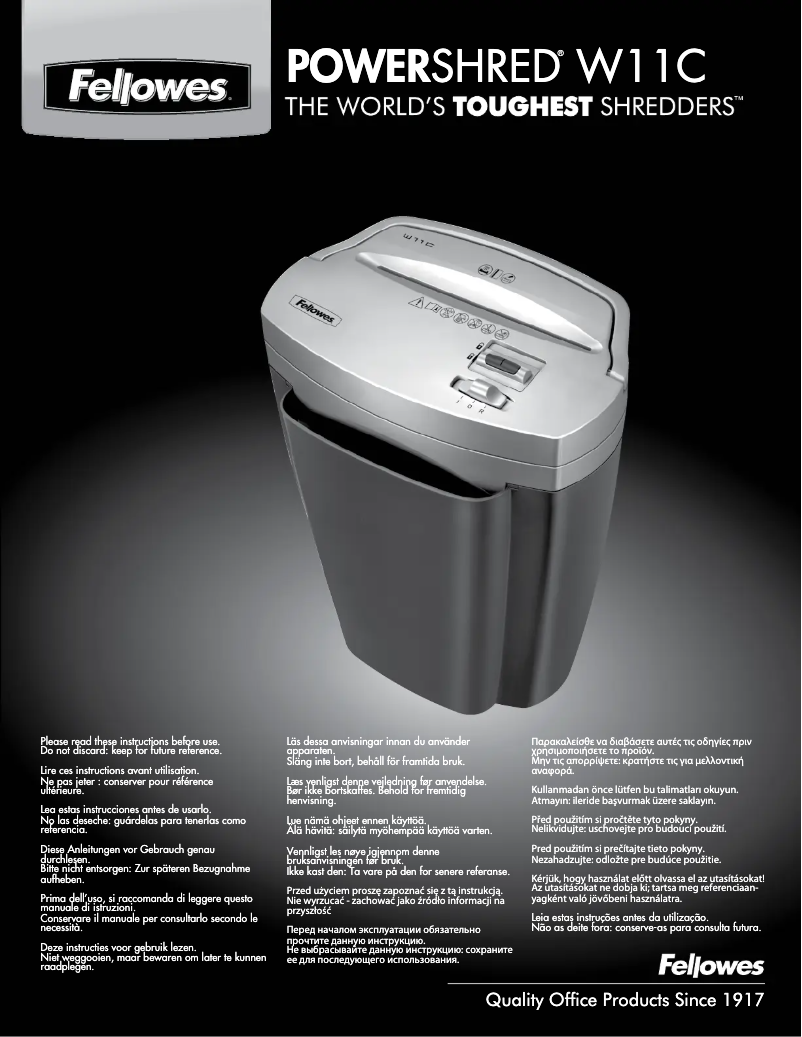 Imagen de la primera página del manual del dispositivo Powershred W11C