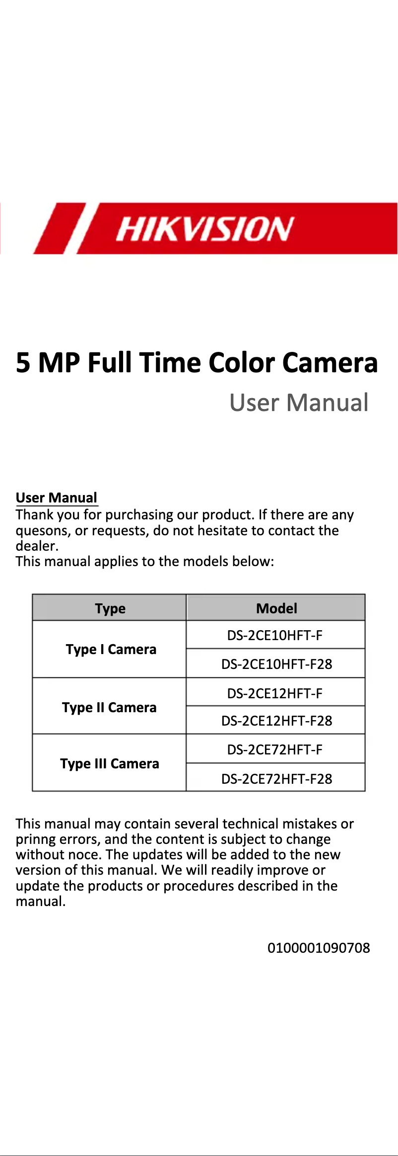 Página 1 del manual Manual de instrucciones Hikvision DS-2CE10HFT-F