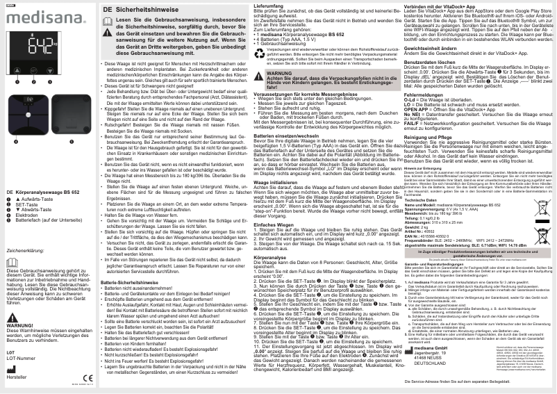 Imagen de la primera página del manual del dispositivo BS 652