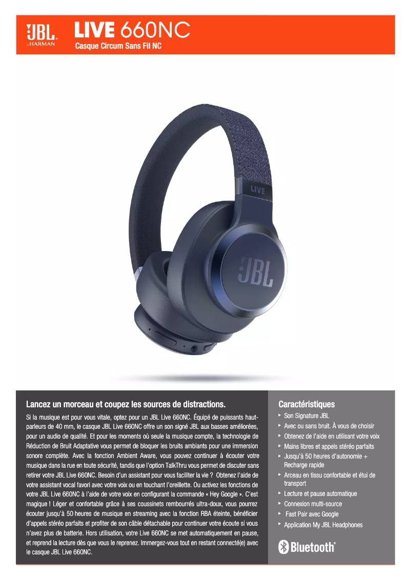 Página 1 del manual Ficha técnica JBL Live 660NC