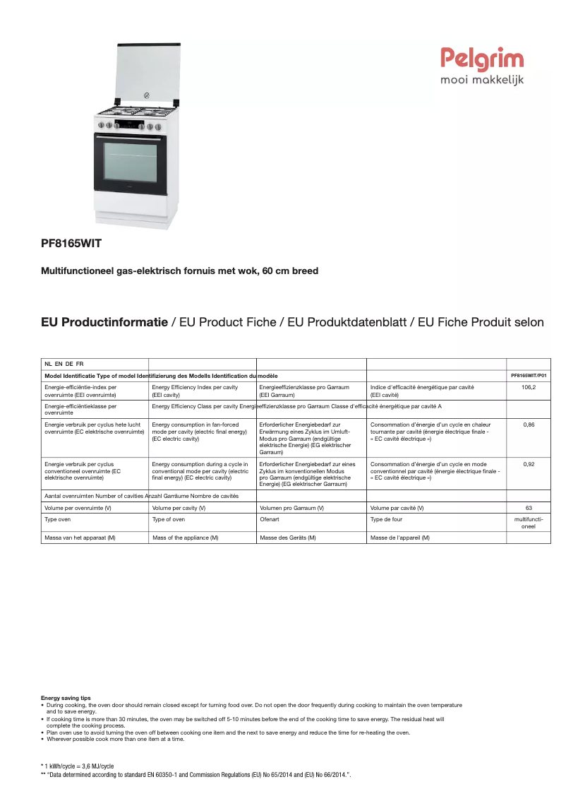 Página nº 1 - Ficha técnica Pelgrim PF8165WIT