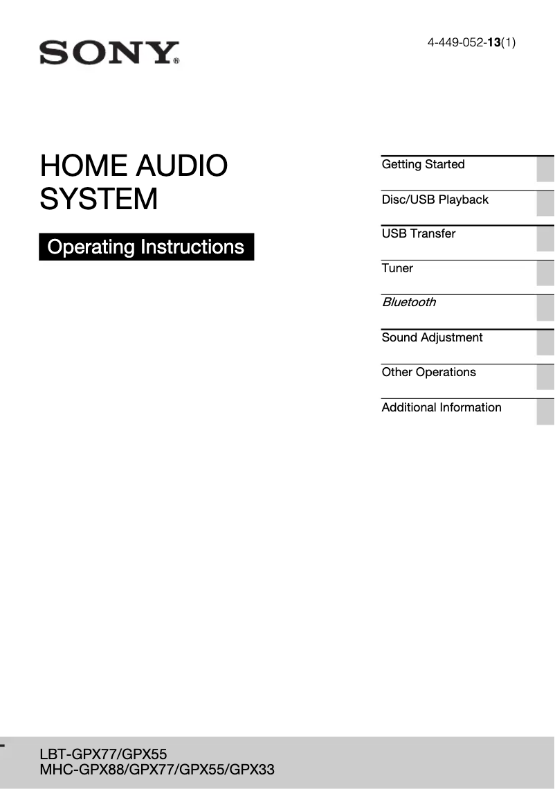 Imagen de la primera página del manual del dispositivo LBT-GPX77