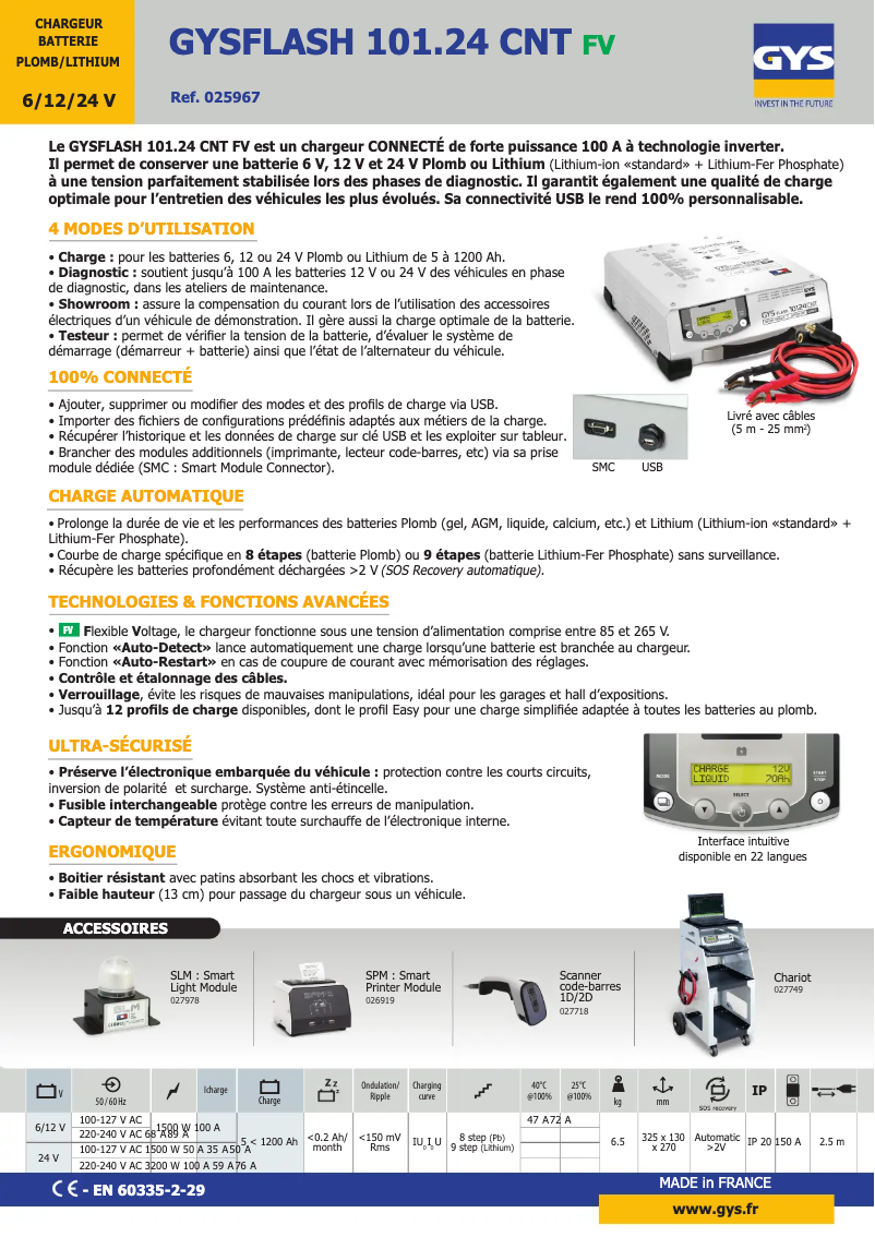 Página 1 del manual Ficha técnica GYS Gysflash 101.24 CNT FV