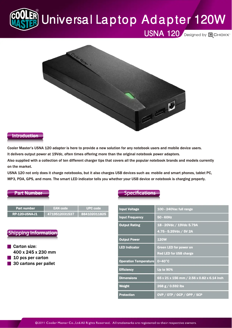 Página nº 1 - Ficha técnica Cooler Master USNA 120