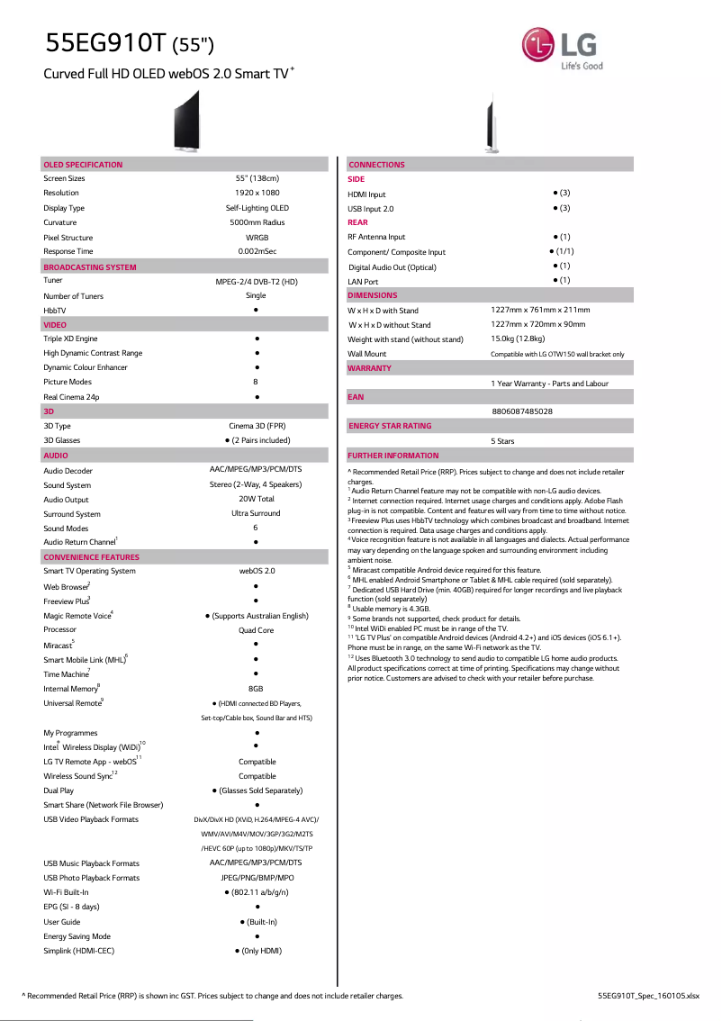 Imagen de la primera página del manual del dispositivo 55EG910T