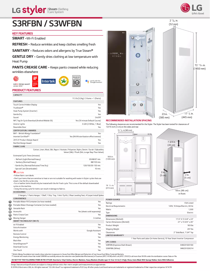 Página 1 del manual Ficha técnica LG S3MFBN