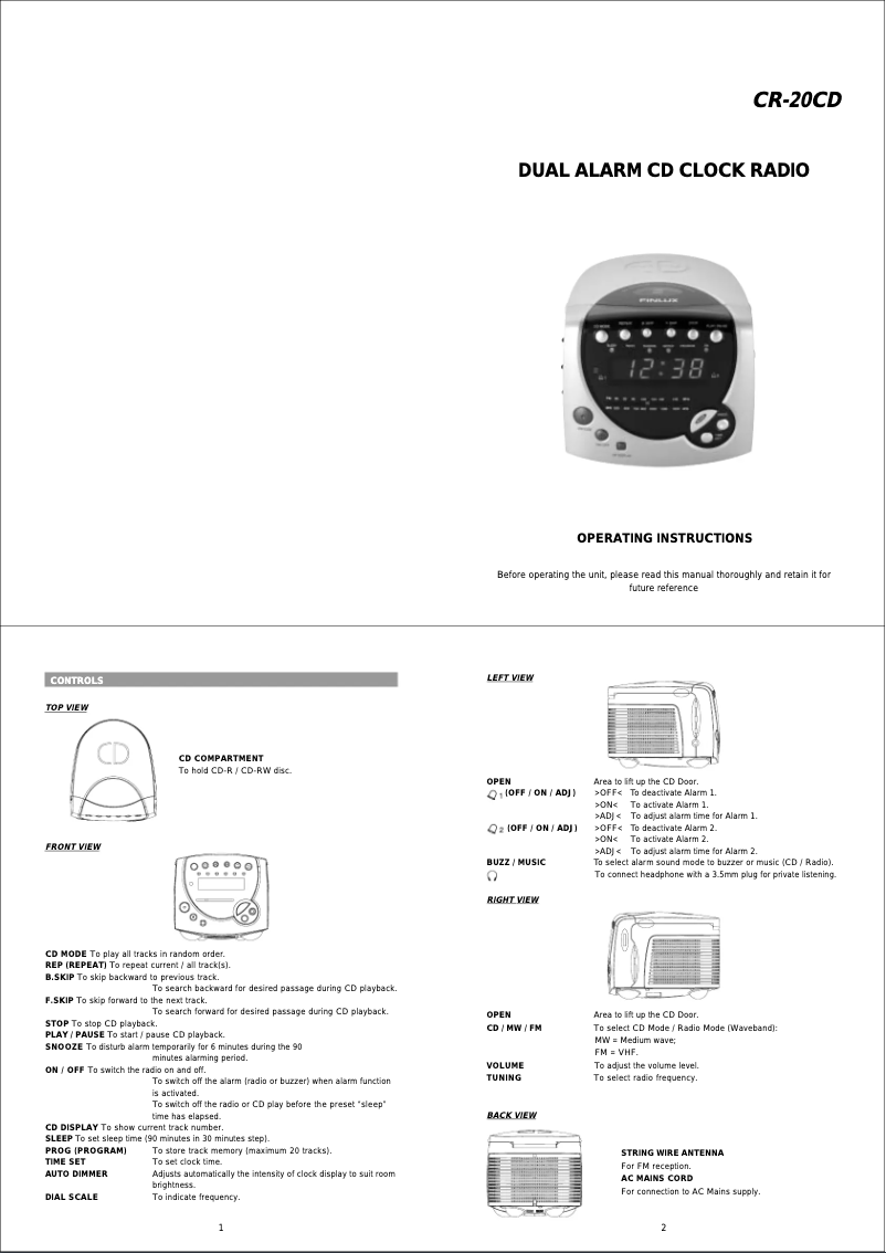 Imagen de la primera página del manual del dispositivo CR-20CD
