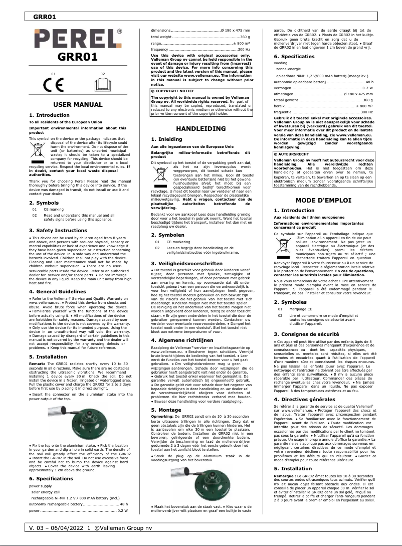 Página 1 del manual Manual de usuario Perel GRR02