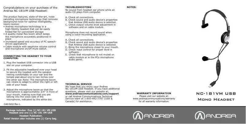 Imagen de la primera página del manual del dispositivo NC-181VM