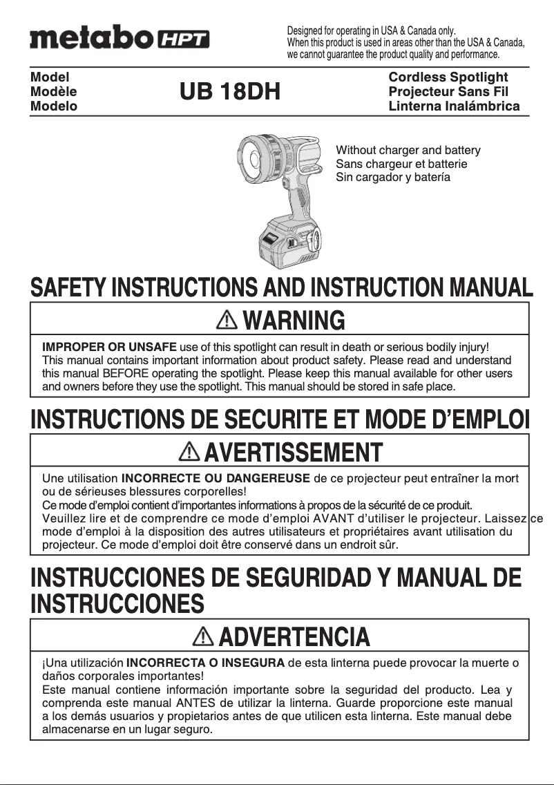 Imagen de la primera página del manual del dispositivo UB18DH