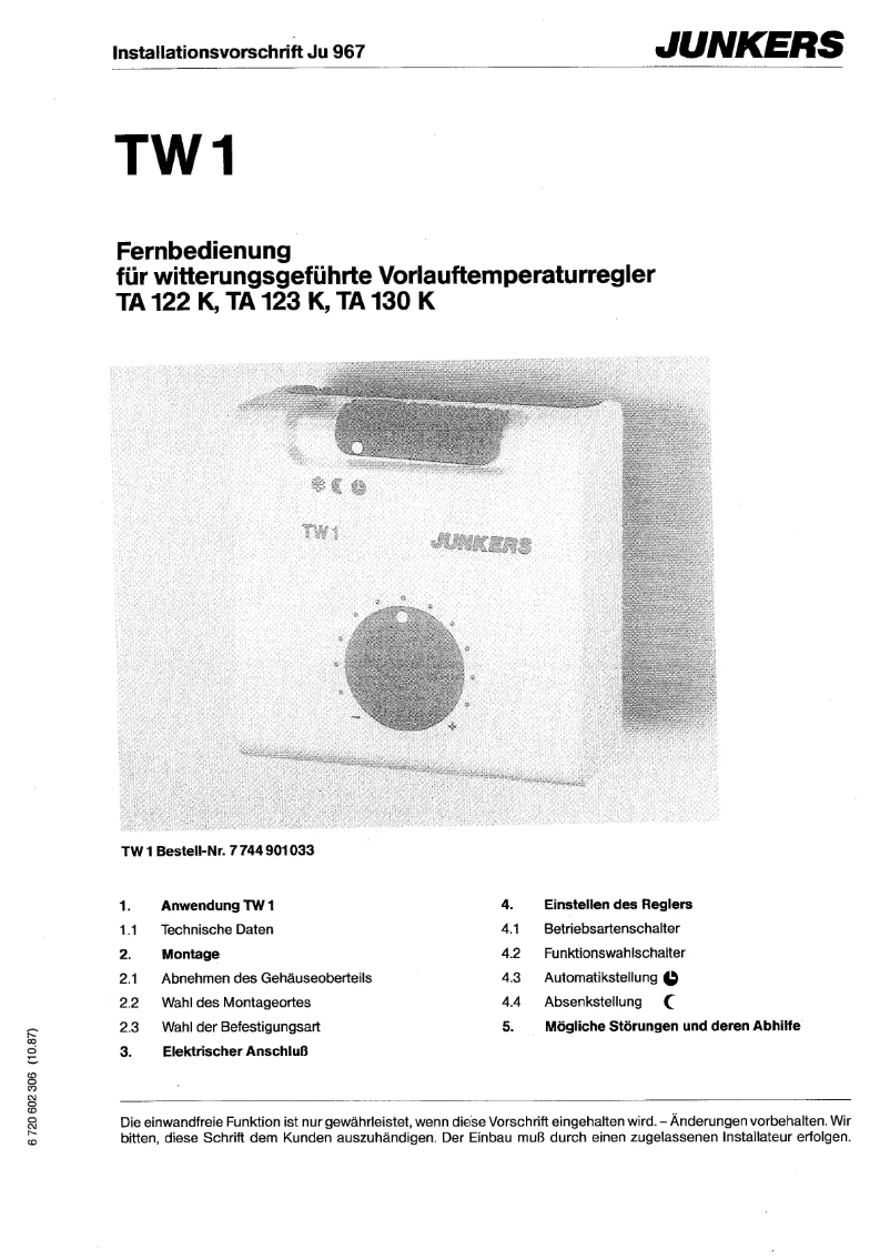 Página 1 del manual Manual de usuario Junkers TW1