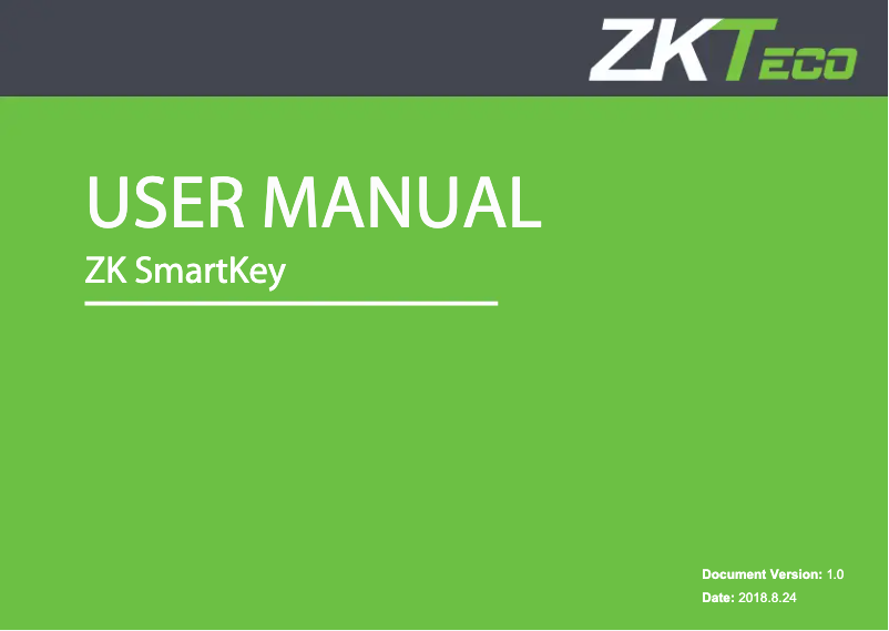 Imagen de la primera página del manual del dispositivo ZK SmartKey