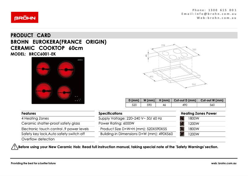 Página 1 del manual Ficha técnica Bröhn BRCC6001-EK