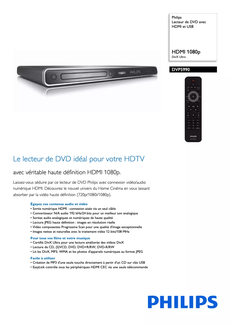 Página 1 del manual Ficha técnica Philips DVP5990