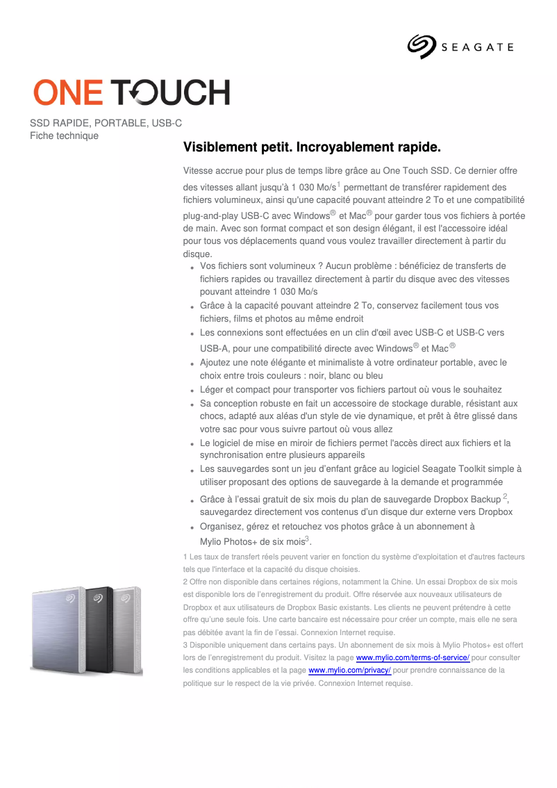 Página 1 del manual Ficha técnica Seagate One Touch SSD