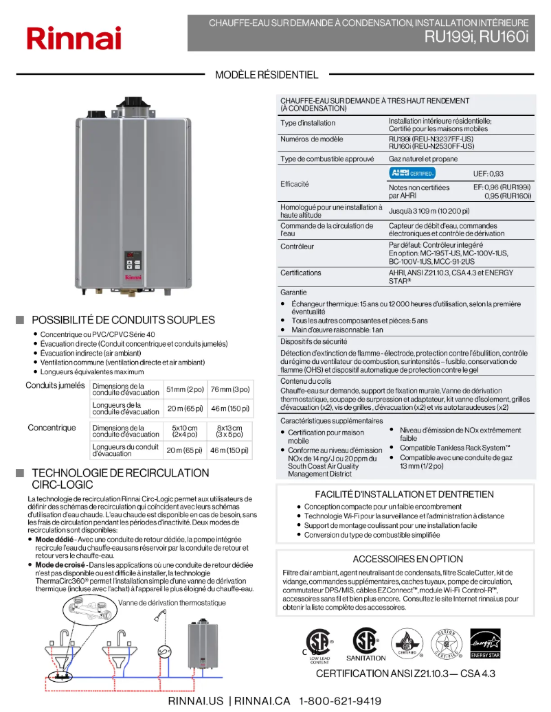Página 1 del manual Ficha técnica Rinnai RUR199iP