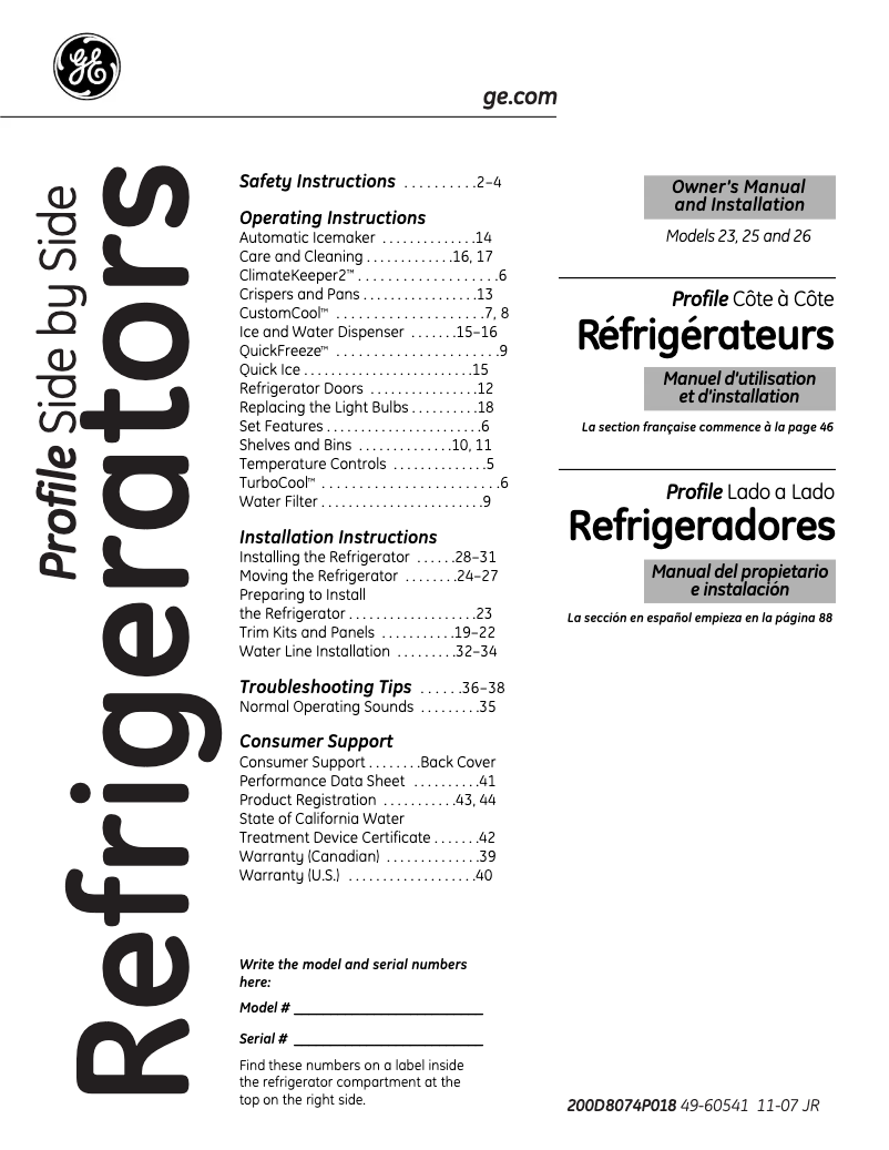 Imagen de la primera página del manual del dispositivo Profile PSHS6VGXSS