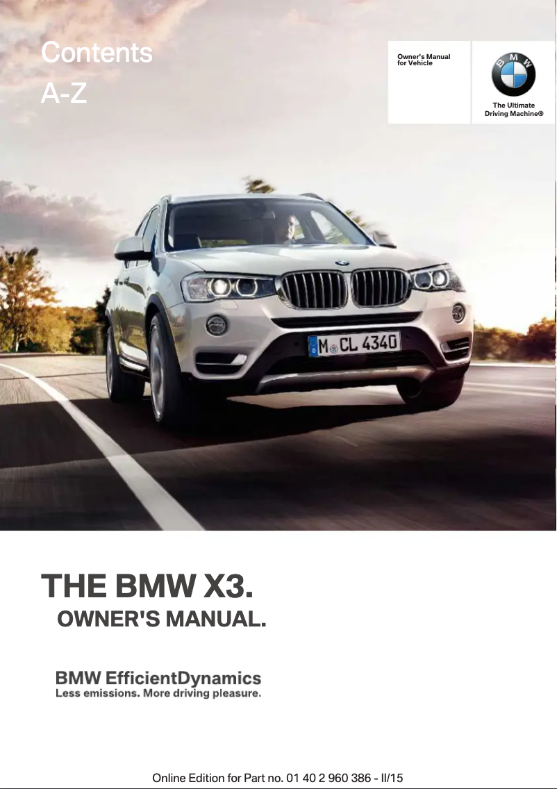 Imagen de la primera página del manual del dispositivo X3 xDrive35i (2016)